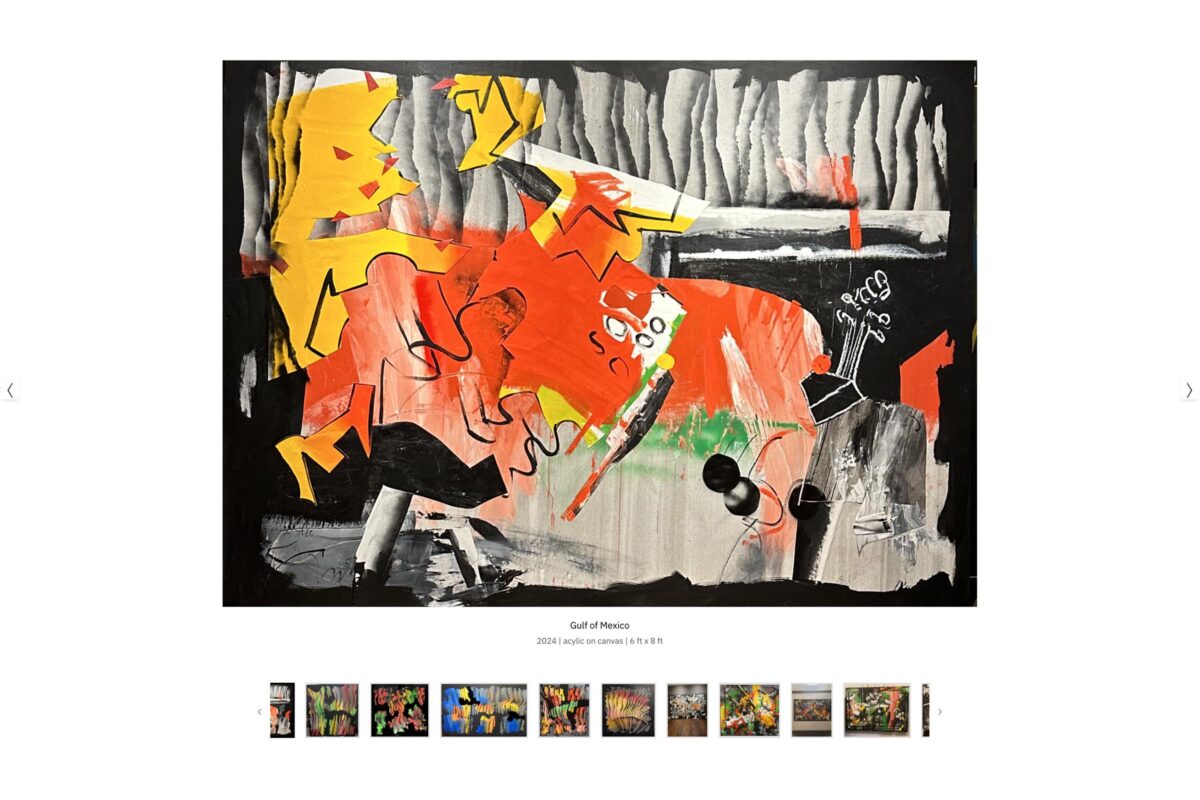 Custom artist archive website homepage: a public portfolio page presenting a painting full-width in a clean, browsable gallery layout.